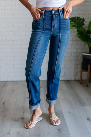 Campbell High Rise Center Seam Detail Straight Jeans (ONLINE EXCLUSIVE)