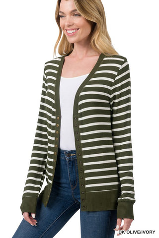 Snap Button Cardigan in Olive
