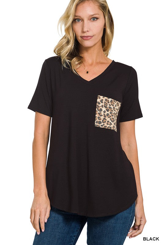 Leopard Pocket Top in Black(FINAL SALE ITEM)