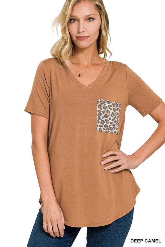 Leopard Pocket Top in Camel(FINAL SALE ITEM)