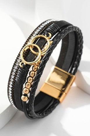 Multi Strand Black Leather Bracelet