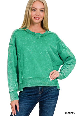 Raw Edge Pullover in Green