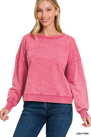 French Terry Boat Neck Pullover in Pink (SNOWY DAY SALE ITEM)