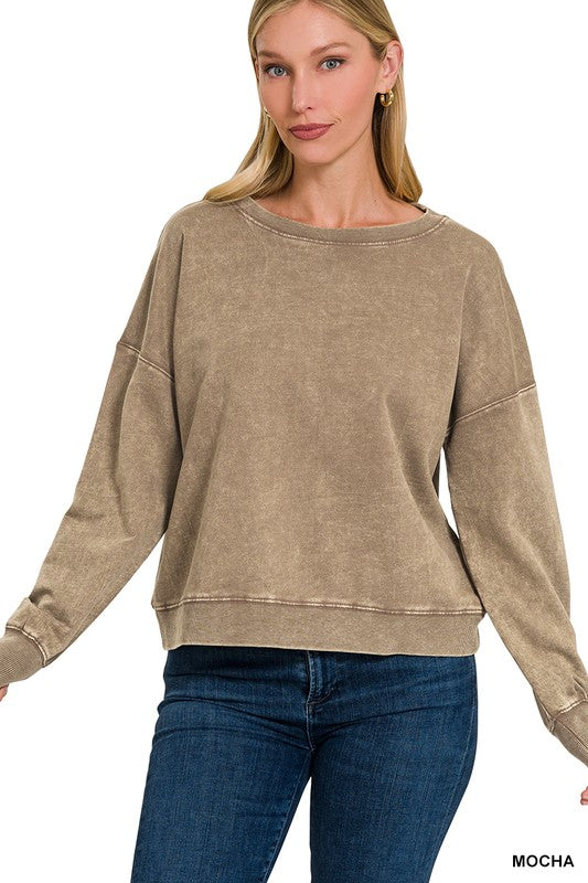 French Terry Boat Neck Pullover in Mocha (SNOWY DAY SALE ITEM)