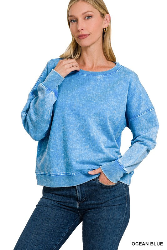 French Terry Boat Neck Pullover in Blue (SNOWY DAY SALE ITEM)