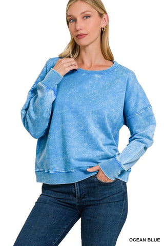 French Terry Boat Neck Pullover in Blue (SNOWY DAY SALE ITEM)