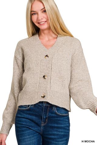 Button Front Cardigan Sweater in Mocha