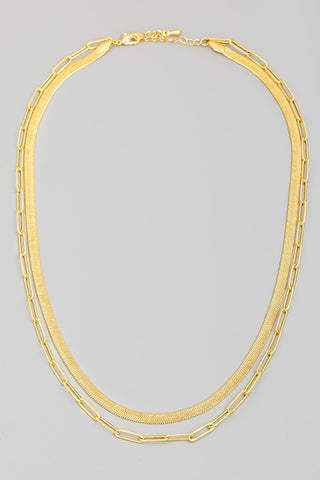 Snake & Oval Layered Necklace in Gold