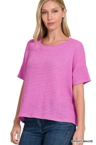 Drop Shoulder Jacquard Sweater in Bright Mauve (FINAL SALE ITEM)