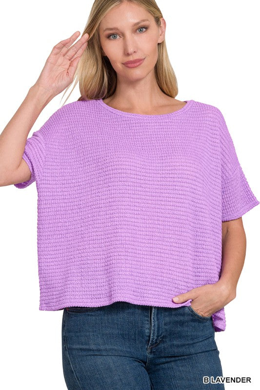 Drop Shoulder Jacquard Sweater in Lavender