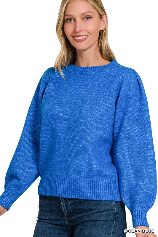 Puff Sleeve Sweater in Ocean Blue (FINAL SALE ITEM)