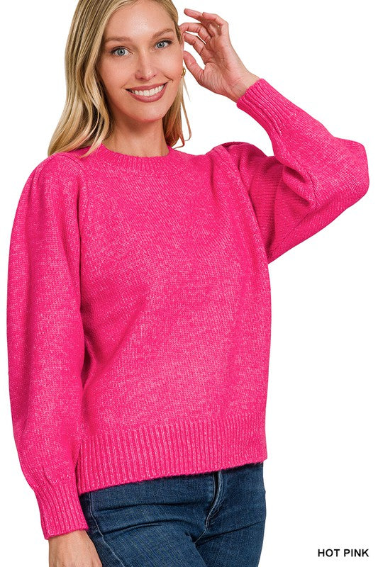 Puff Sleeve Sweater in Hot Pink (FINAL SALE ITEM)