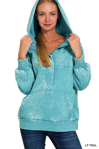 Acid Washed Kangaroo Hoodie in Teal