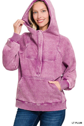 Acid Washed Kangaroo Hoodie in Plum