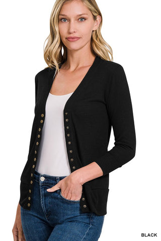 Snap Button Cardigan in Black (CYBER MONDAY SPECIAL)