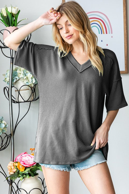 Urban Ribbed Top in Charcoal