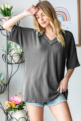 Urban Ribbed Top in Charcoal(FINAL SALE ITEM)