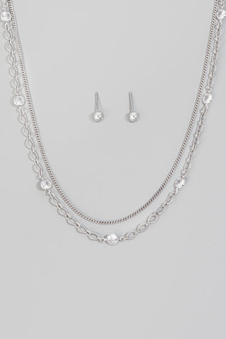 Station Charm Layered Necklace Set in Silver