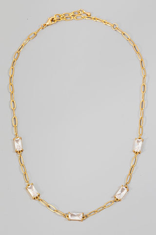 Rhinestone Baguette Charm Necklace in Gold