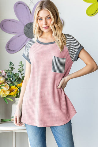 Waffle Knit Stripe Top in Rose (FINAL SALE ITEM)