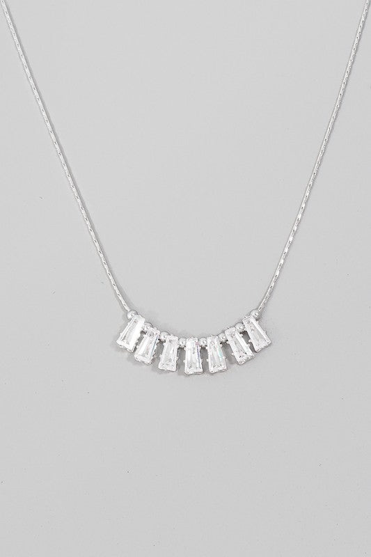 Bar Gem Charms Necklace in Silver