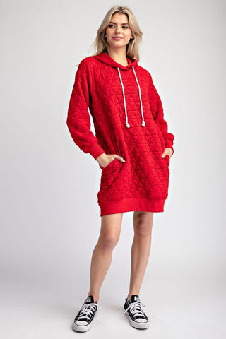 Textured Hoodie Dress in Red