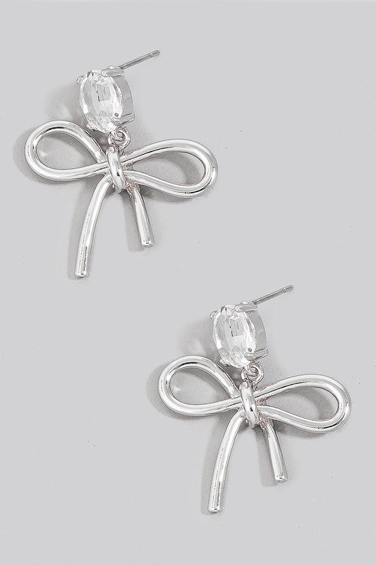 Ribbon Bow Dangle Earrings in Silver