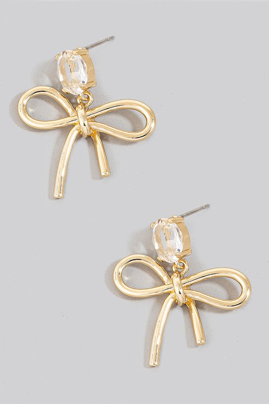 Ribbon Bow Dangle Earrings in Gold