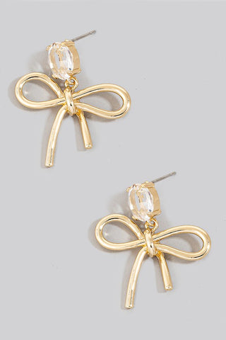 Ribbon Bow Dangle Earrings in Gold