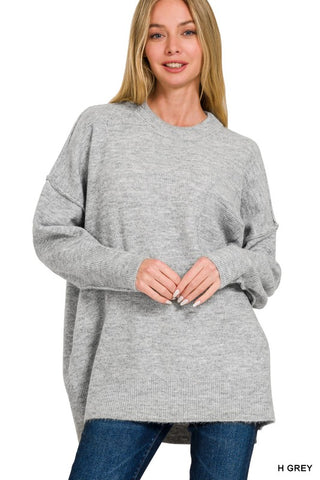 Hi-Low Hem Pocket Sweater in Grey (FINAL SALE ITEM)