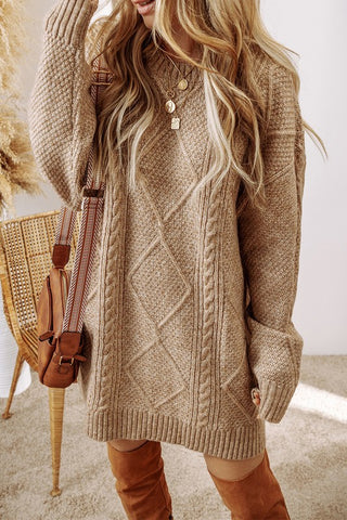 Cable Knit Dress in Tan