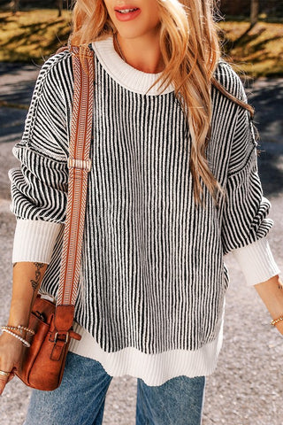 Striped Contrast Sweater in Black