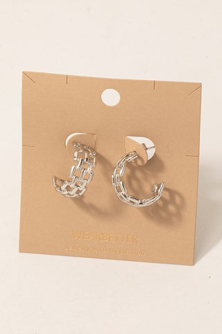 Square Chain Hoop Earrings in Silver