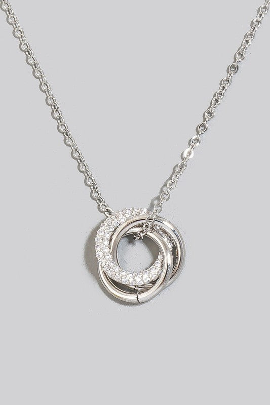 Cz Hoop Link Pendant Necklace in Silver