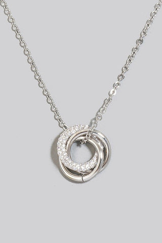 Cz Hoop Link Pendant Necklace in Silver