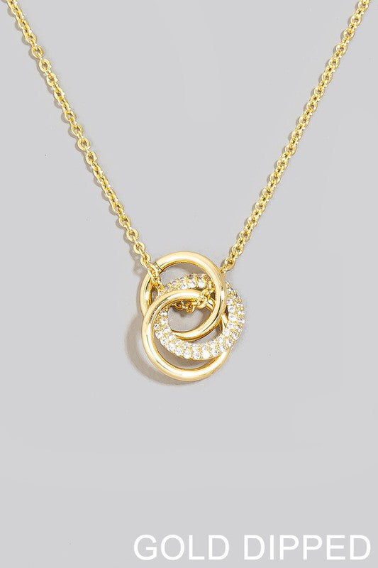 Cz Hoop Link Pendant Necklace in Gold