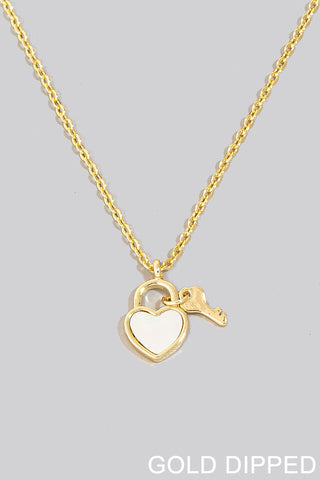 Mother of Pearl Heart Lock & Key Necklace