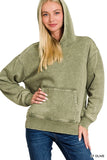 Acid Wash Kangaroo Pocket Hoodie in Light Olive