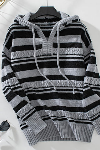 Hooded Drawstring Knit Sweater