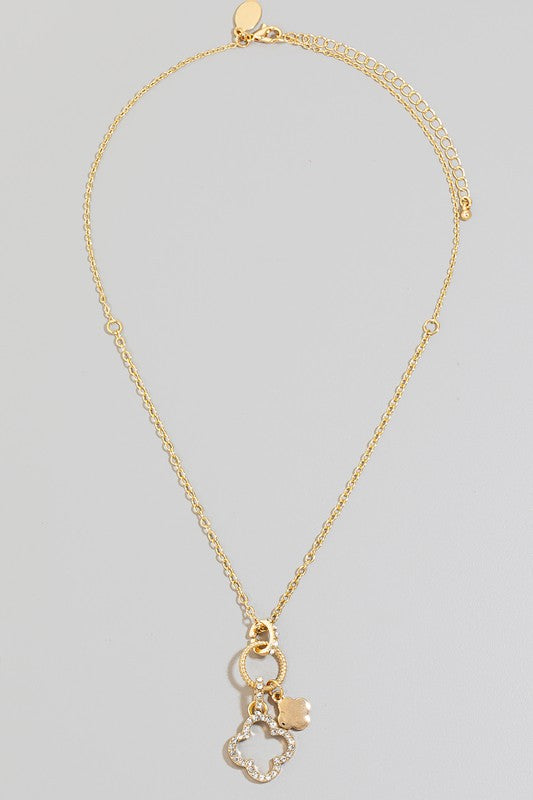 Clover & Hoop Charm Necklace in Gold