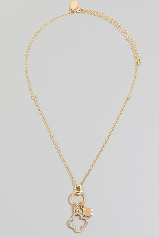 Clover & Hoop Charm Necklace in Gold