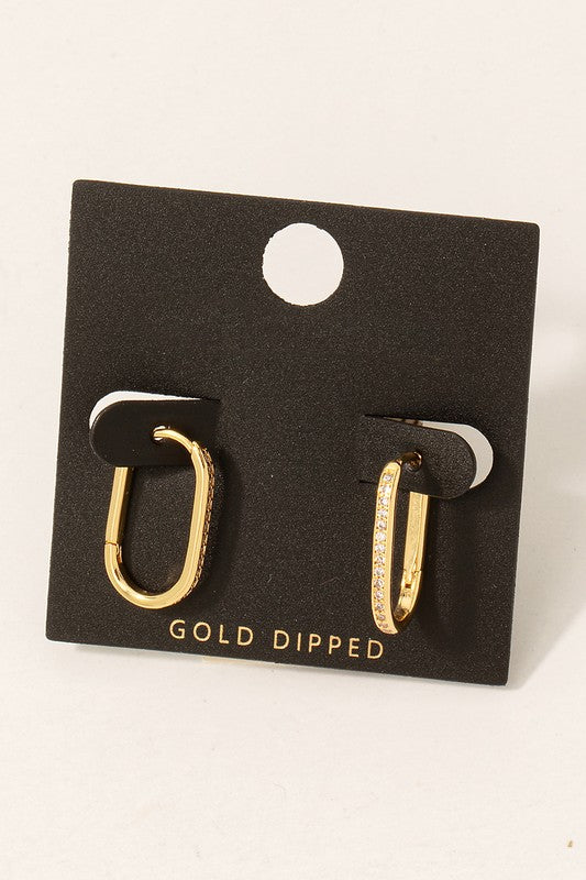 Cz Pave Edge Oval Earrings in Gold