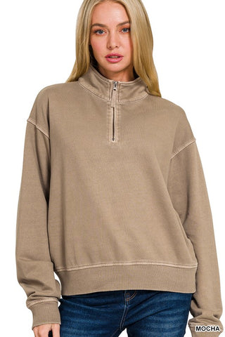 Half Zip Pullover in Washed Mocha