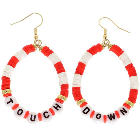 Red and White Beaded Touch Down Earrings