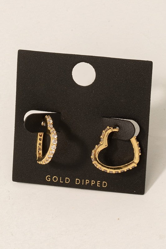 Cz Heart Hoop Earrings in Gold