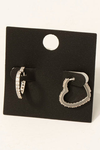 Cz Heart Hoop Earrings in Silver