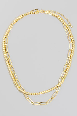 Beaded & Chain Link Necklace in Gold