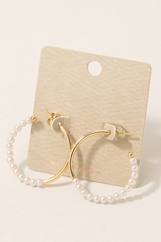 Pearl Beaded Hoop Earrings in Gold