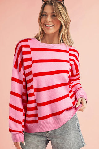 Striped Crewneck Drop Sleeve Knit Sweater