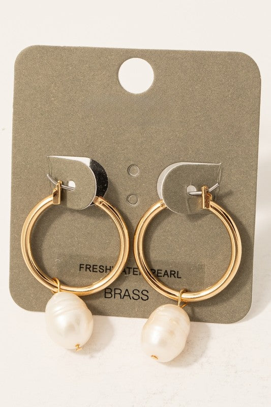 Pearl Charm Hinge Hoop Earrings